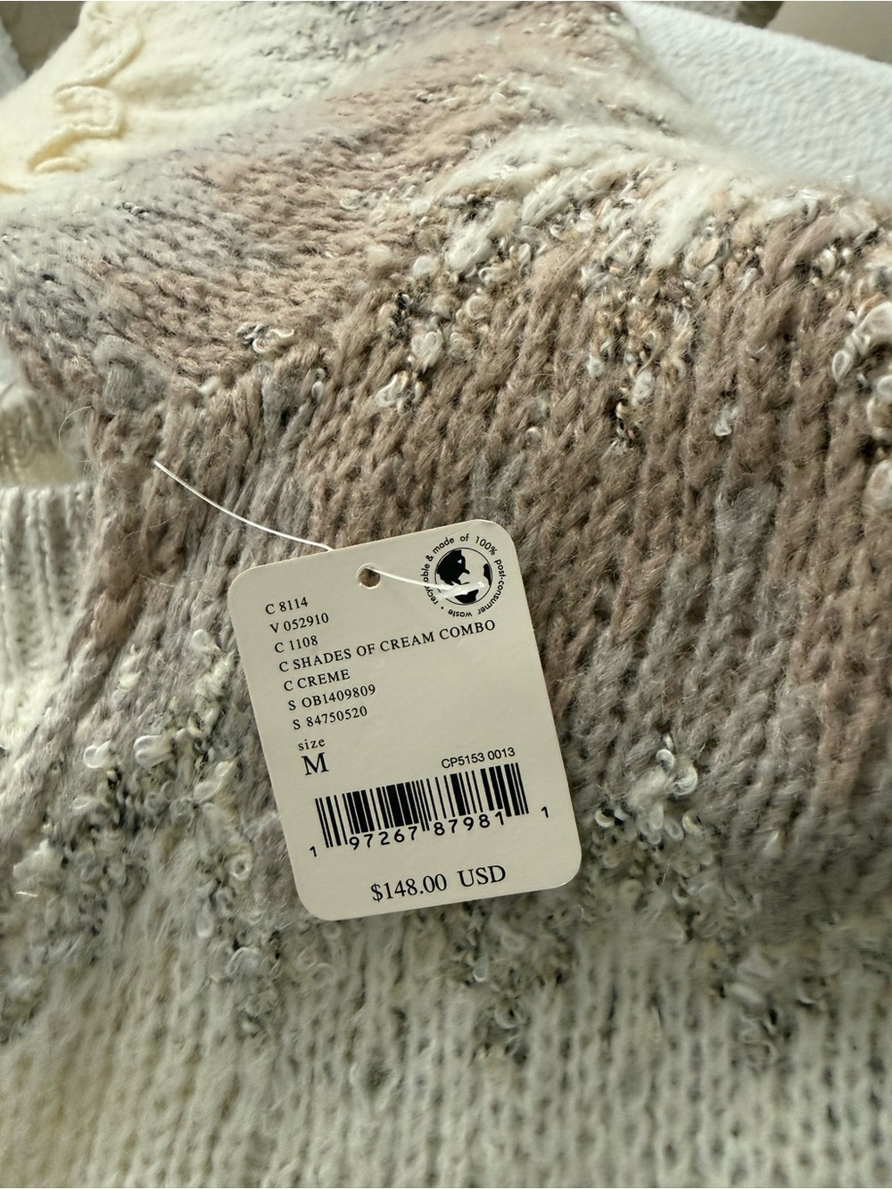 Free People Home for the holidays Cream & Taupe Mixed‑Knit Scoop Neck Sweater